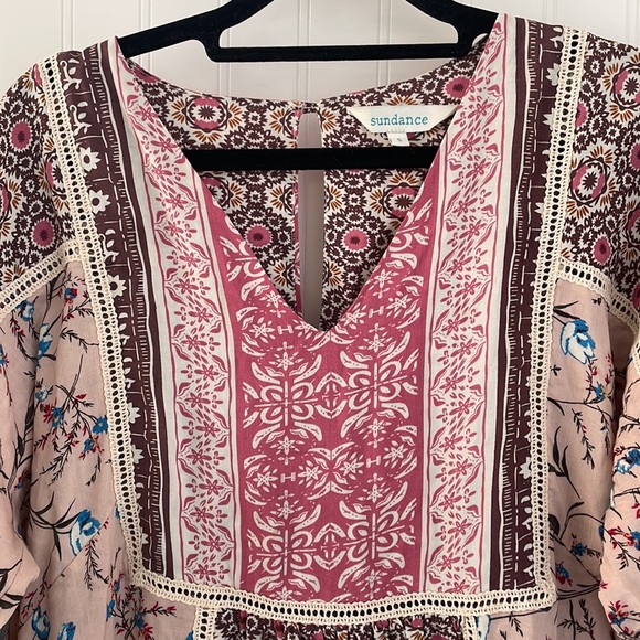 Sundance Everyday Dream Dress pink brown cream boho floral crochet loose size S - Picture 3 of 16